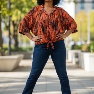 Torrid Brown and Black Tie-Dye Blouse